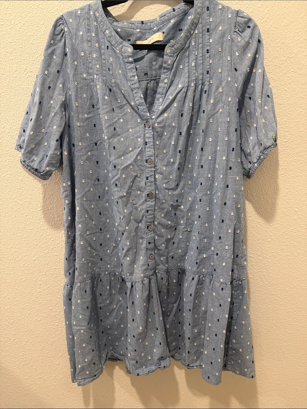 LOFT Chambray Light Blue Polka Dot Button-Front Tunic